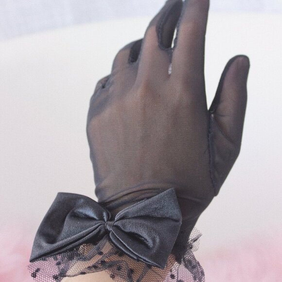 Sheer black bow gloves - Picture 1 of 2